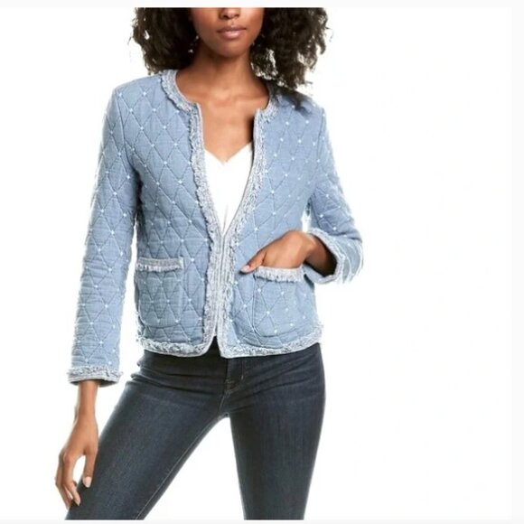 J. McLaughlin Women's Large Blue Helene Chambray Jacket Quilted Boho Light Blue - Picture 1 of 11